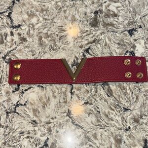Elegant Red Leather Bracelet with Gold Accents